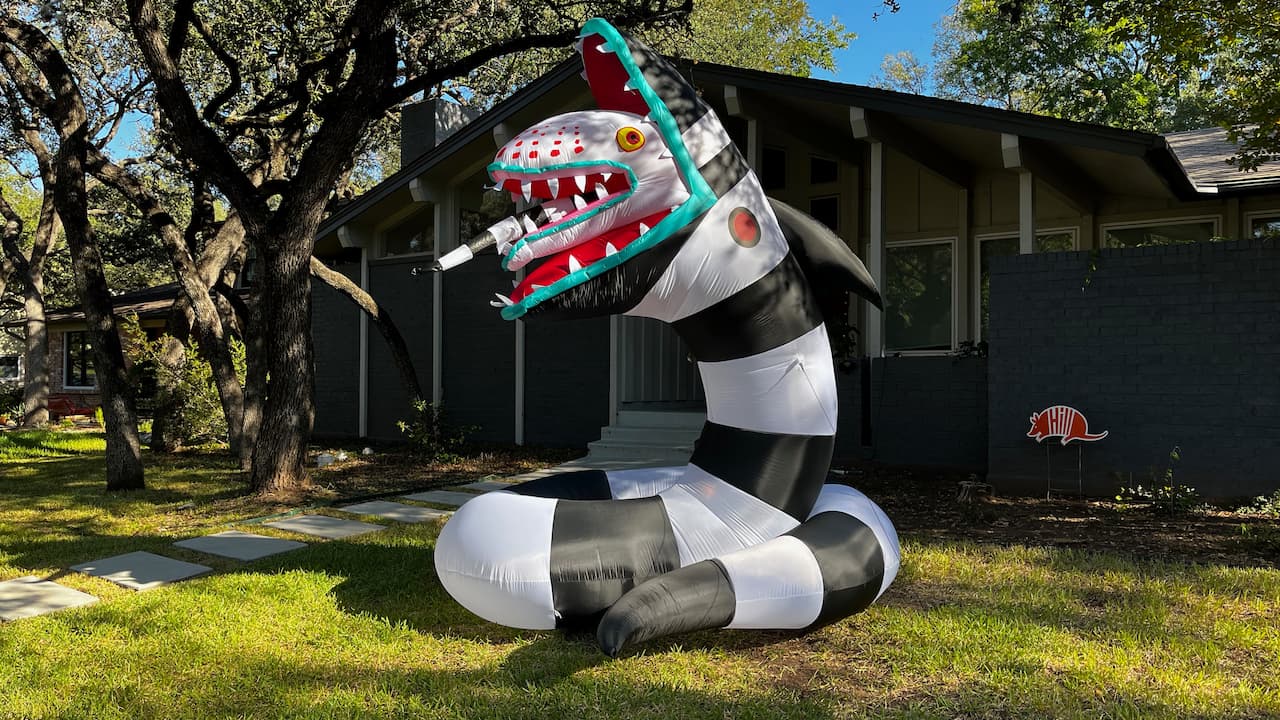 An 8 foot tall inflatable sandworm halloween decoration