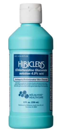 A teal blue bottle of medicinal looking antiseptic cleaner