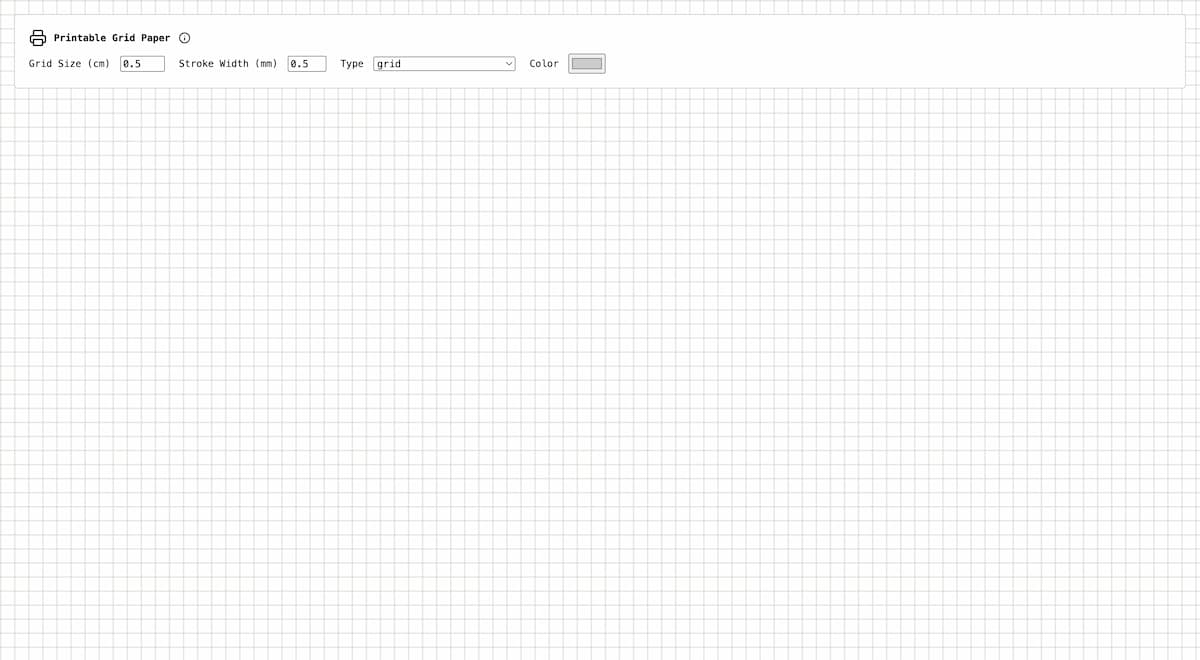screenshot of my grid paper app with some configurable settings in a header and a grid covering the entire background