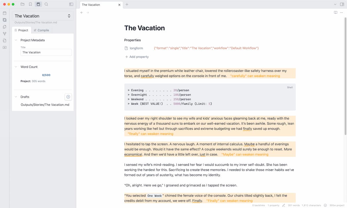 screenshot of the longform sidebar UI panel with a story in the main content area