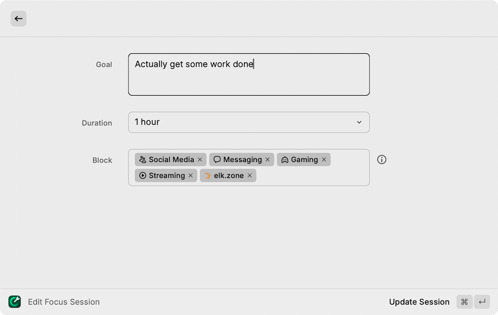 My focus session called actually get some work done with gaming and social media blocked