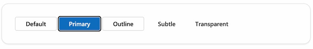 four buttons in one line. a secondary button, an accented primary button with a focus state, a subtle button and a transparent button