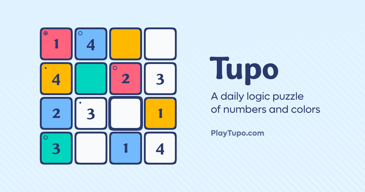 The 4×4 game board of numbers and colors for Tupo